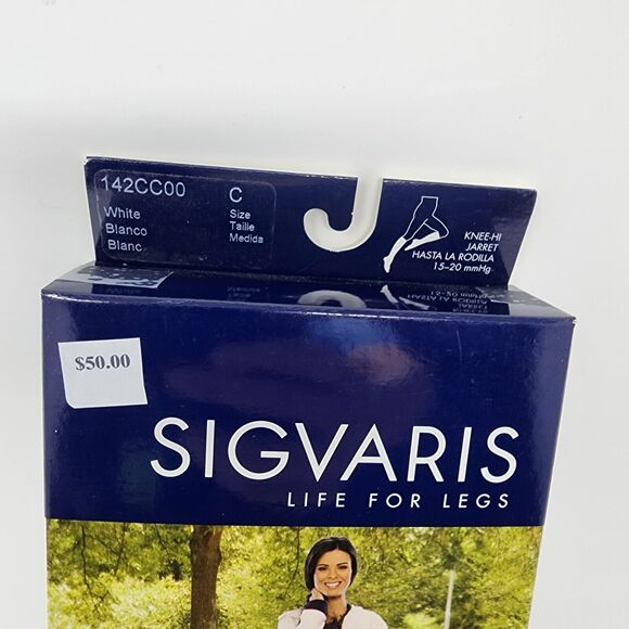 Sigvaris 15-20 mmHg Graduated Support Socks Cushion Cotton C White 142CC00 Women - Picture 5 of 10
